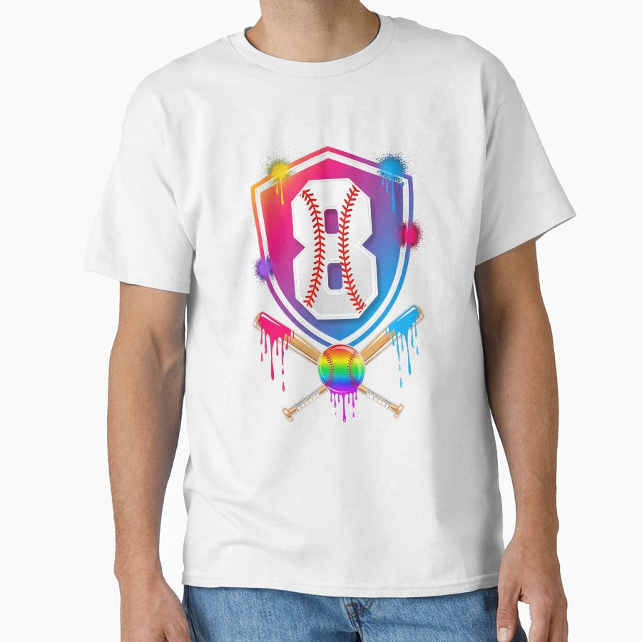 Baseball Drip 8Th Birthday Home Plate 8 T-Shirt - Trendy Graphic Unisex - T-Shirt, Sweatshirt, Hoodie