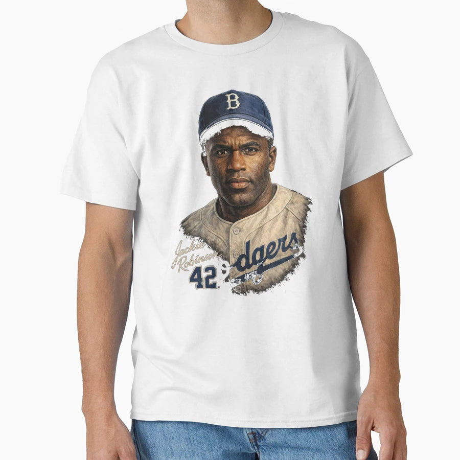 Jackie Robinson Dodgers Portrait Art T-Shirt - Novelty Apparel for Adults - T-Shirt, Sweatshirt, Hoodie
