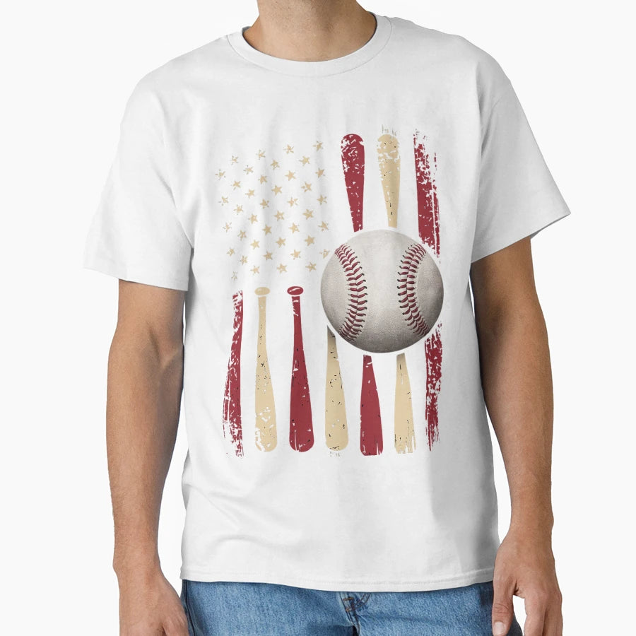 Baseball Usa Flag American Flag T-Shirt - Graphic Print Unisex - T-Shirt, Sweatshirt, Hoodie