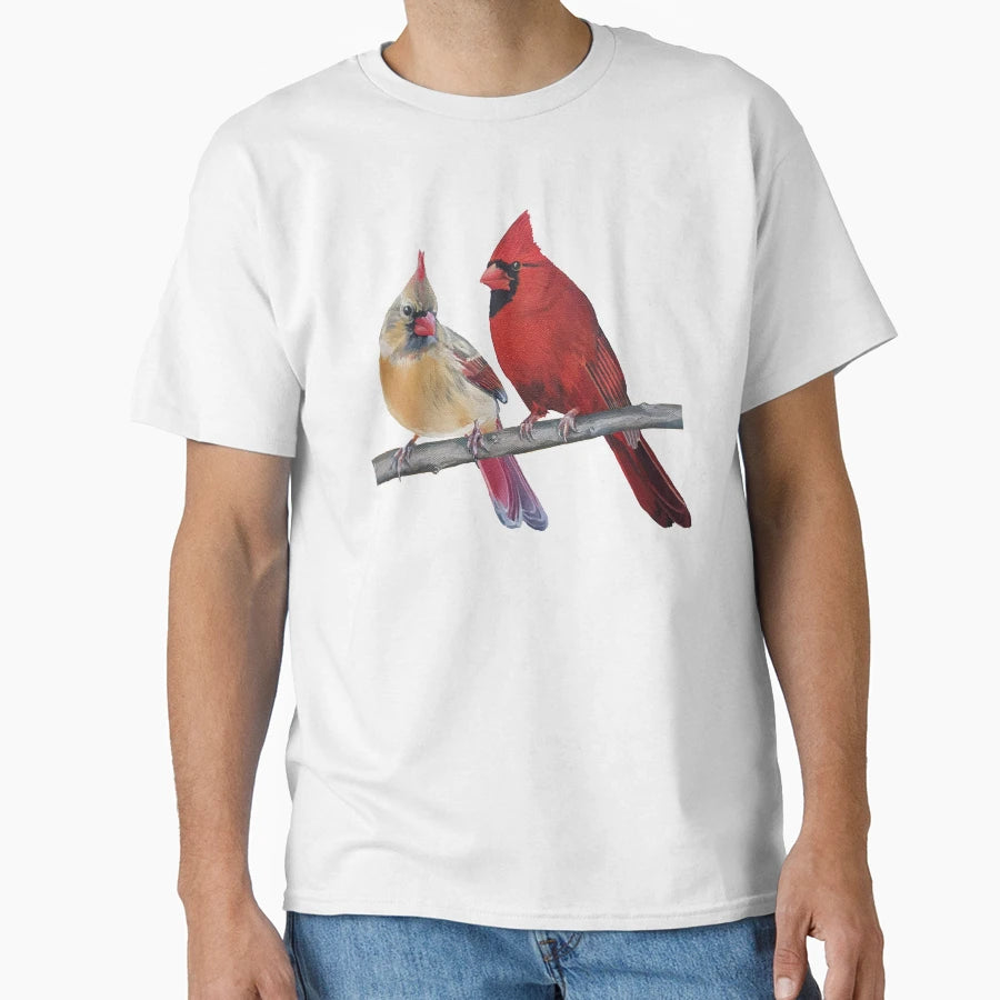 Northern Cardinals Pair Painting No T-Shirt - Novelty Apparel for Adults - T-Shirt, Sweatshirt, Hoodie