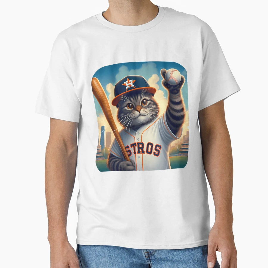 Astros Cat Play Baseball T-Shirt - Fun Novelty Design Men Women - T-Shirt, Sweatshirt, Hoodie