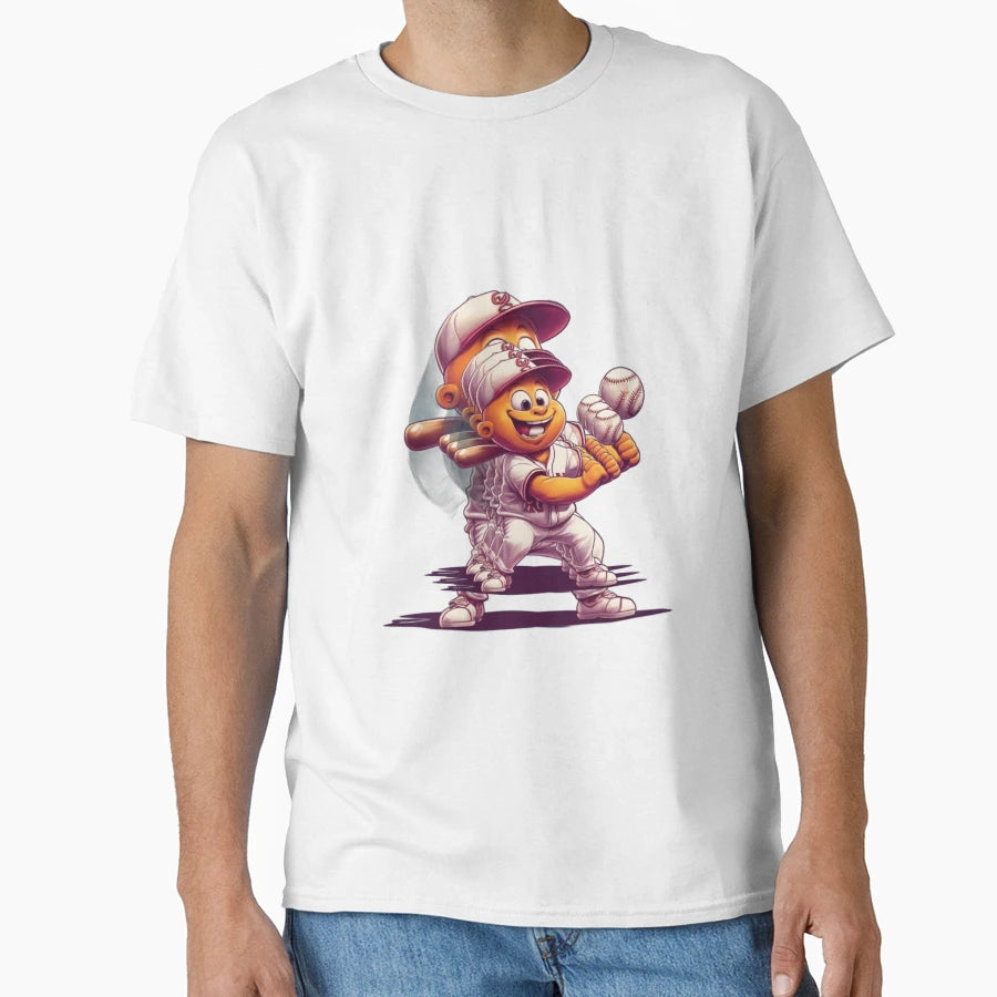 Cartoon Charachter Playing Baseball T-Shirt - Unique Graphic for Adults - T-Shirt, Sweatshirt, Hoodie