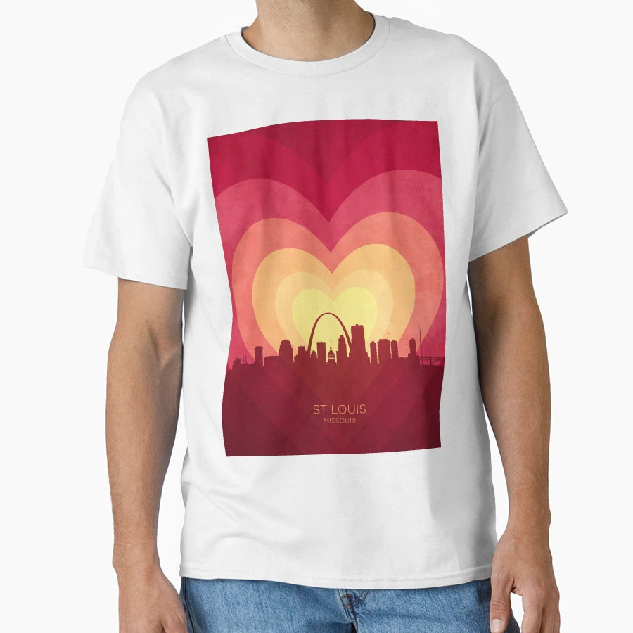 St Louis Missouri Skyline Hearts Red T-Shirt - Streetwear Style for Adults - T-Shirt, Sweatshirt, Hoodie