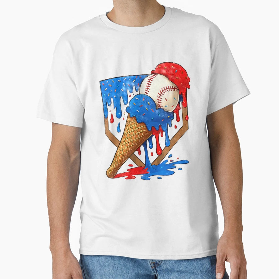Distressed Baseball Ice Cream T-Shirt - Casual Everyday Wear Men Women - T-Shirt, Sweatshirt, Hoodie