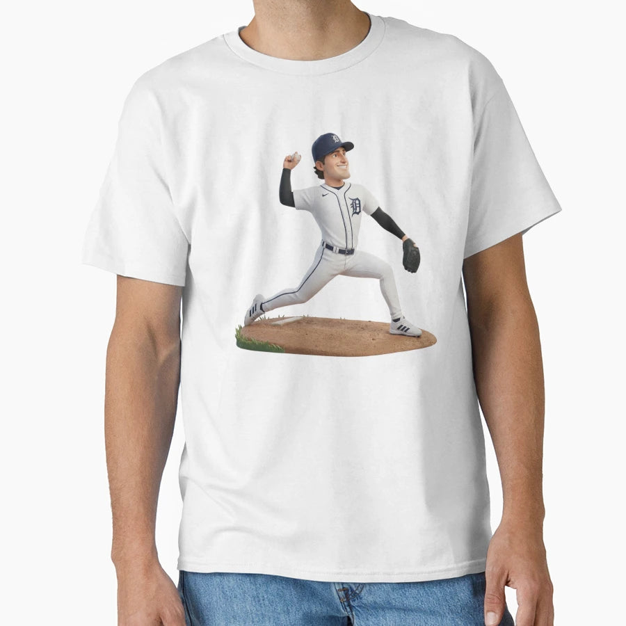 Detroit Baseball Pitcher Cartoon T-Shirt - Custom Art Print Men Women - T-Shirt, Sweatshirt, Hoodie