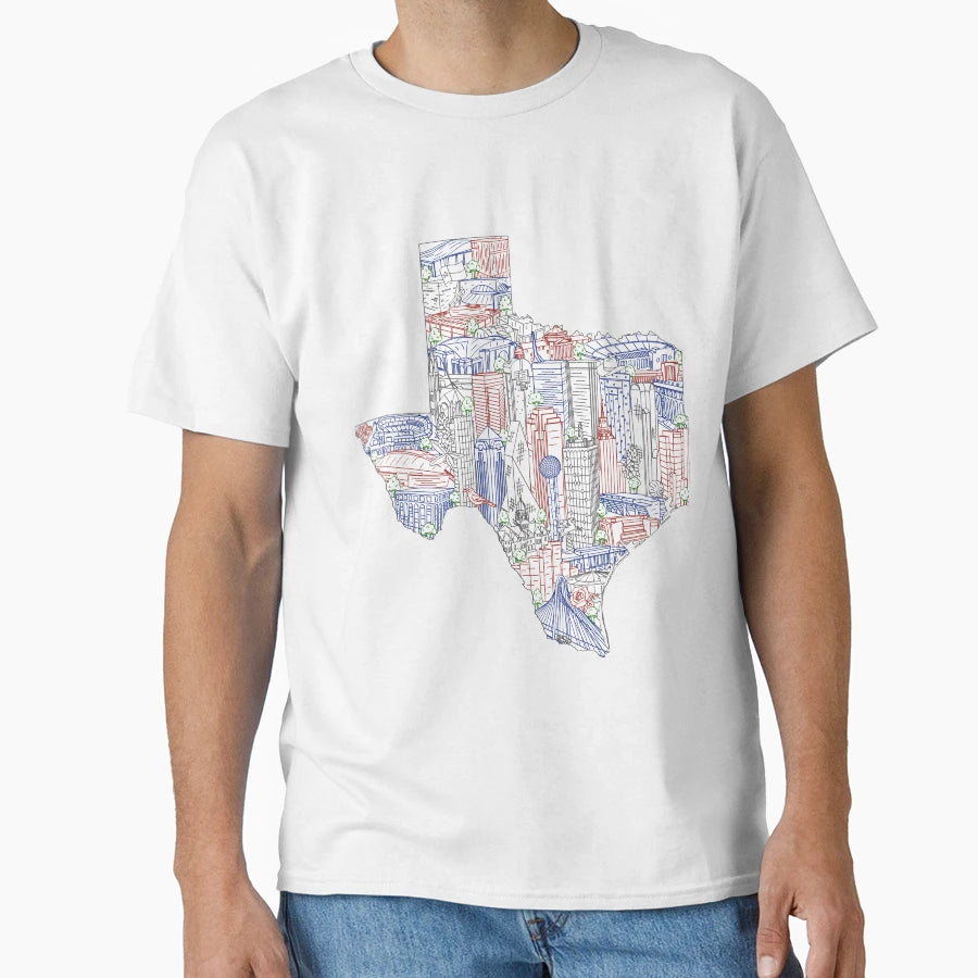 Dallas Texas Skyline Art T-Shirt - Casual Everyday Wear Unisex - T-Shirt, Sweatshirt, Hoodie