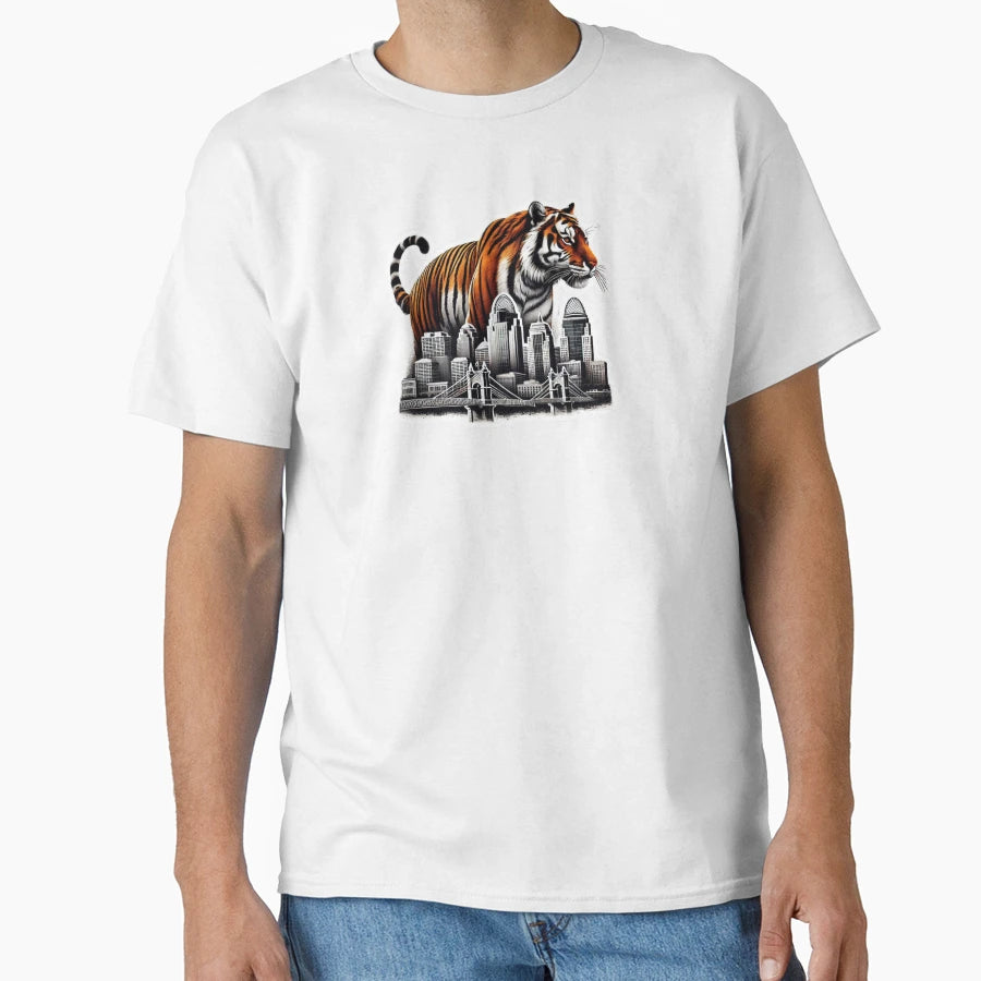 Majestic Bengal Over Cincinnati T-Shirt - Minimalist Print Unisex - T-Shirt, Sweatshirt, Hoodie