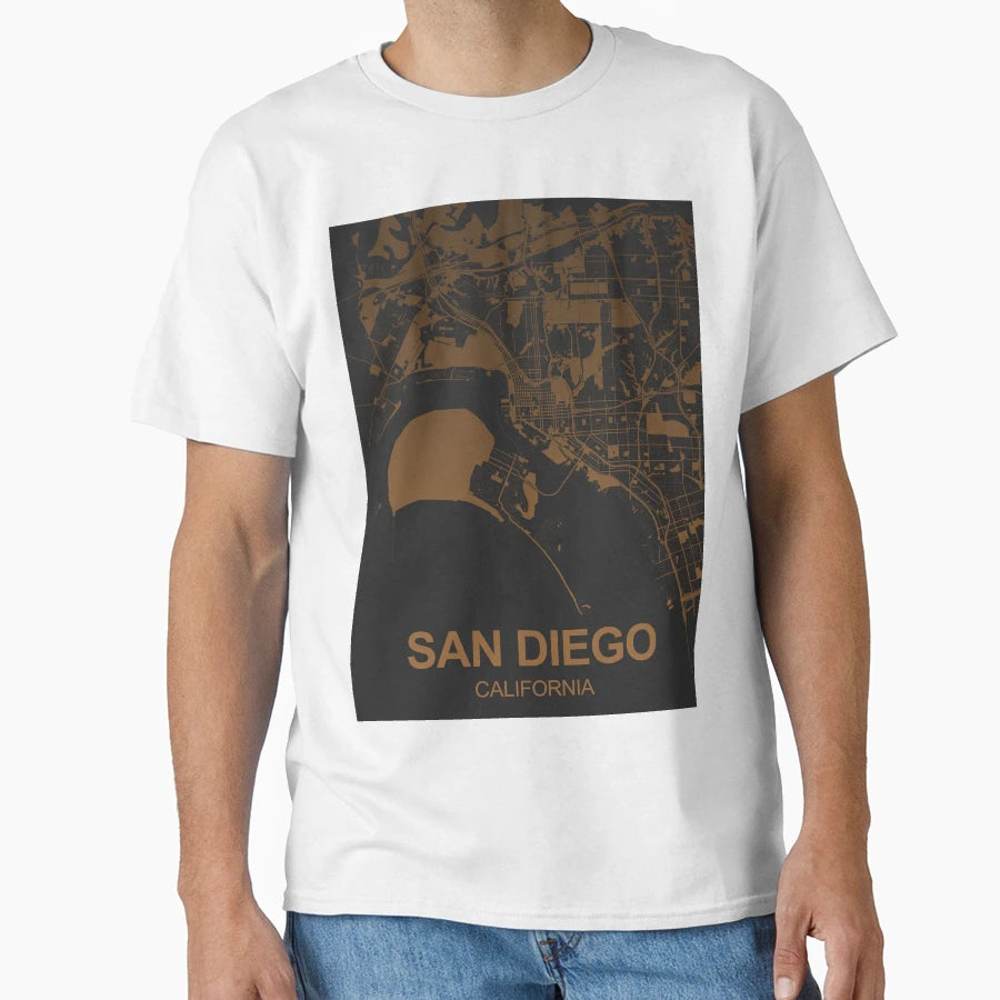 San Diego Map Art Coffee Color T-Shirt - Streetwear Style Unisex - T-Shirt, Sweatshirt, Hoodie