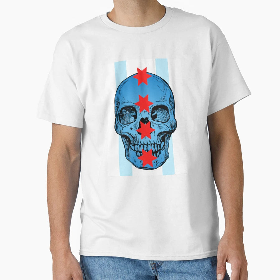 Chicago Skull And Flag T-Shirt - Novelty Apparel Unisex - T-Shirt, Sweatshirt, Hoodie