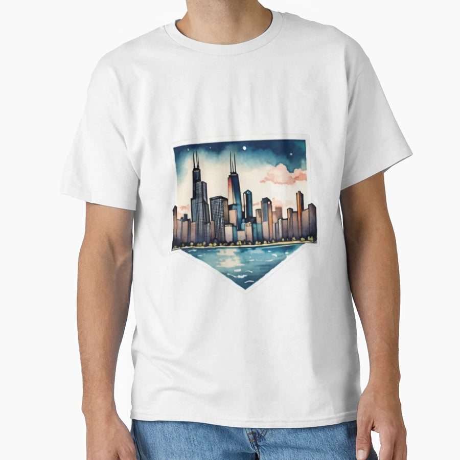 Chicago Watercolor T-Shirt - Fun Novelty Design Unisex - T-Shirt, Sweatshirt, Hoodie