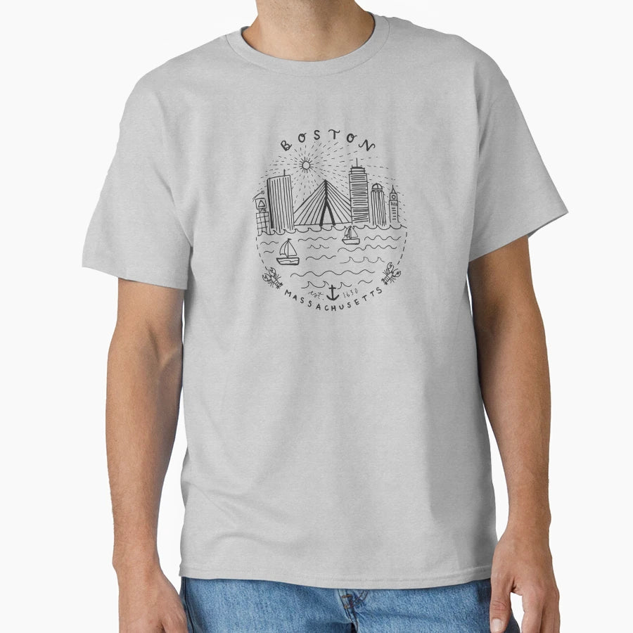 Boston Mass Skyline Collage T-Shirt - Streetwear Style Unisex - T-Shirt, Sweatshirt, Hoodie
