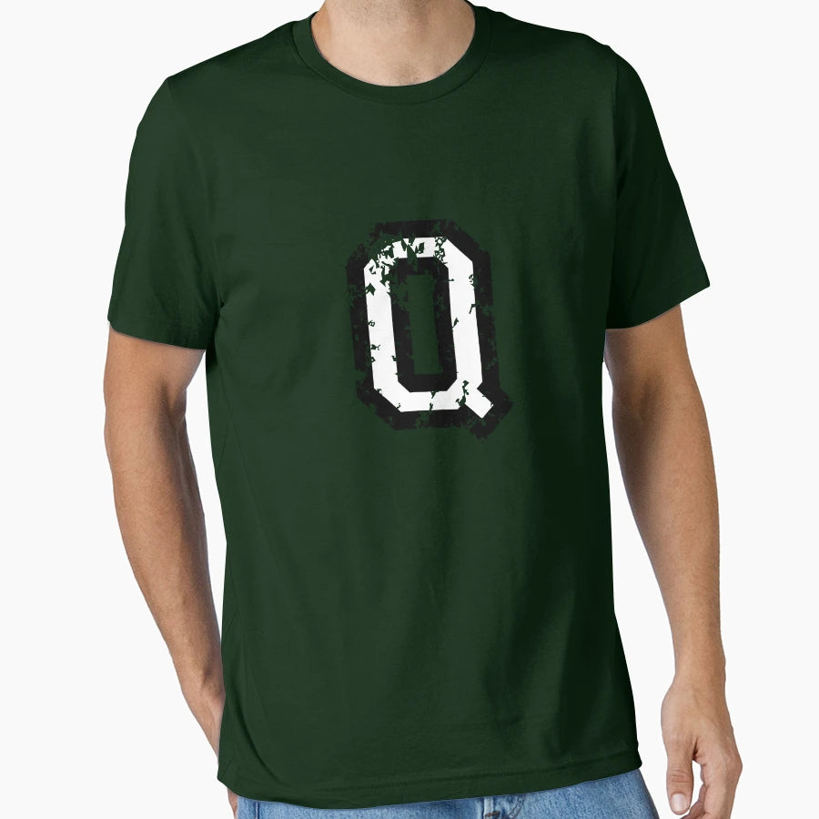 Letter Q Distressed Two Color Black T-Shirt - Streetwear Style for Adults - T-Shirt, Sweatshirt, Hoodie