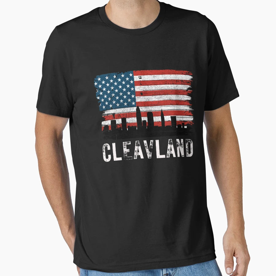 Cleavland American Flag Old T-Shirt - Fun Novelty Design for Adults - T-Shirt, Sweatshirt, Hoodie