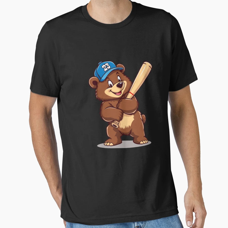 Baseball Bear Cartoon Fun Sports T-Shirt - Custom Art Print Men Women - T-Shirt, Sweatshirt, Hoodie