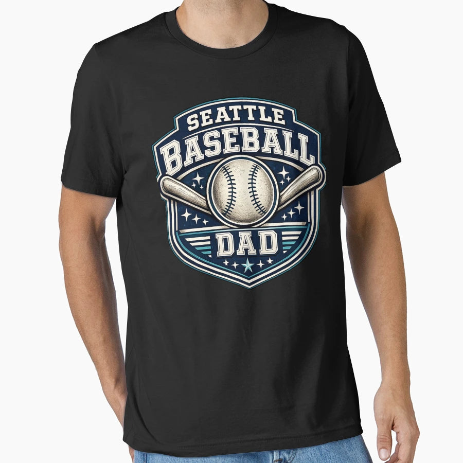 Seattle Baseball Dad Navy Teal T-Shirt - Custom Art Print Men Women - T-Shirt, Sweatshirt, Hoodie