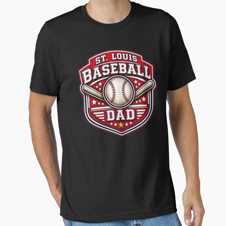 St Louis Baseball Dad Red Navy T-Shirt - Aesthetic Graphic for Adults - T-Shirt, Sweatshirt, Hoodie