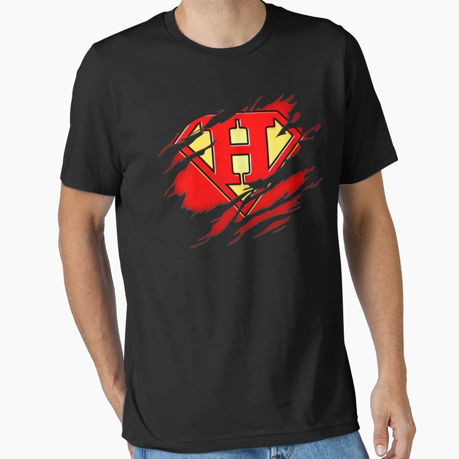 Letter H Super Hero Name Birthday Back T-Shirt - Graphic Print Men Women - T-Shirt, Sweatshirt, Hoodie