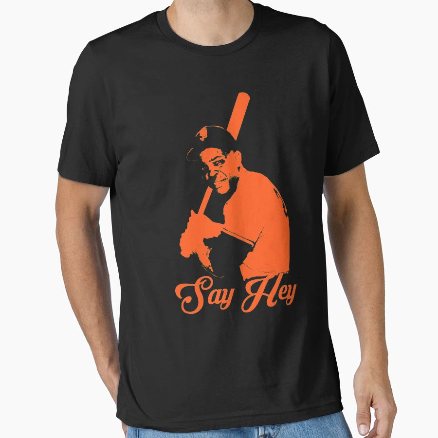Say Hey Willie Mays Orange Stencil T-Shirt - Fun Novelty Design Unisex - T-Shirt, Sweatshirt, Hoodie