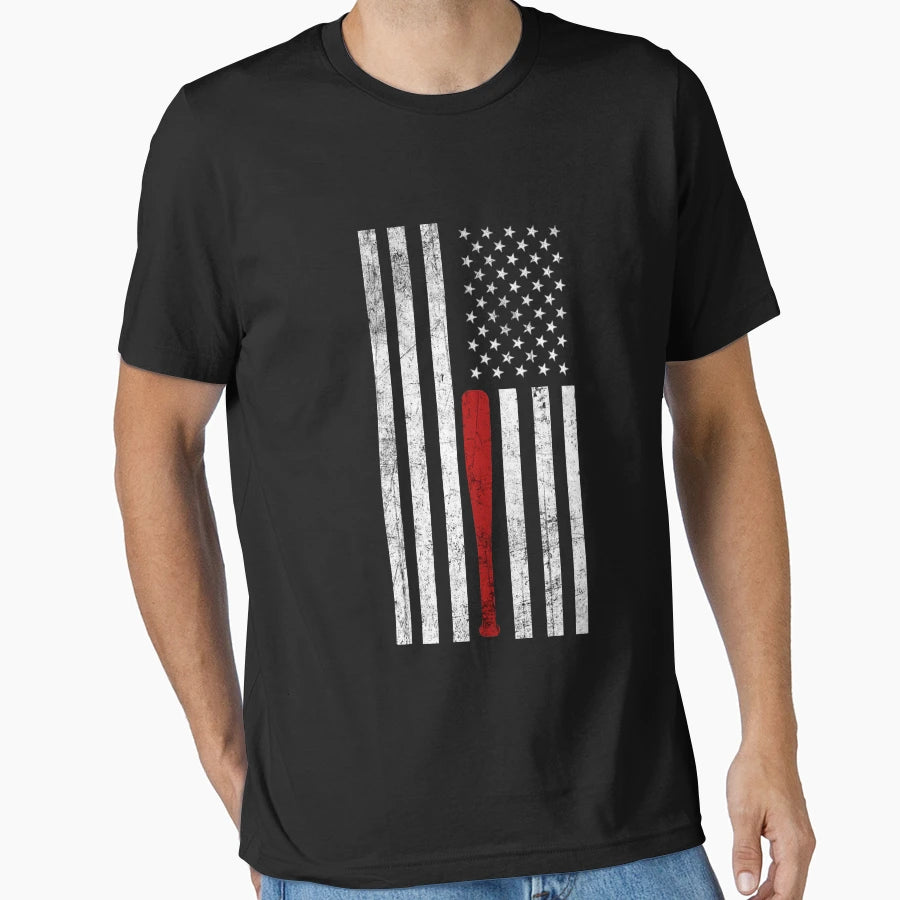 Usa Flag Themed Baseball Bat Fans T-Shirt - Minimalist Print for Adults - T-Shirt, Sweatshirt, Hoodie