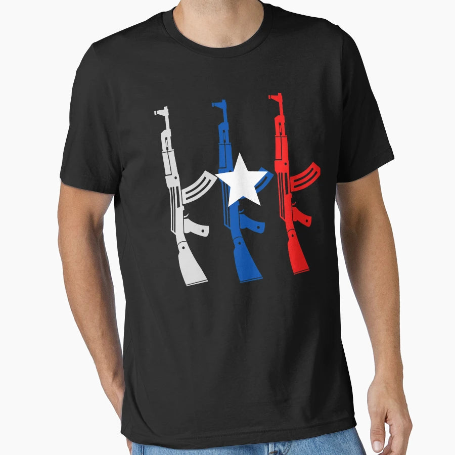 Usa Flag Gun Illustration T-Shirt - Aesthetic Graphic for Adults - T-Shirt, Sweatshirt, Hoodie