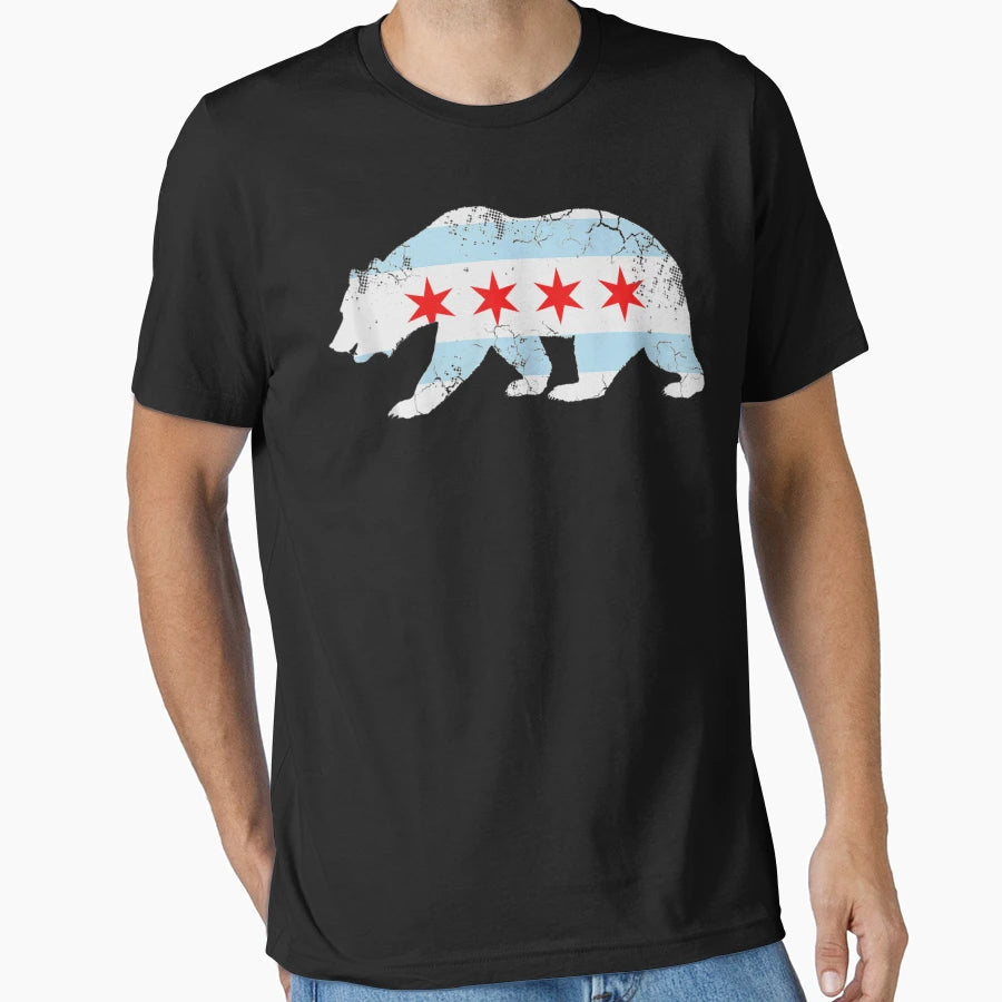 California Bear Chicago Flag T-Shirt - Fun Novelty Design for Adults - T-Shirt, Sweatshirt, Hoodie