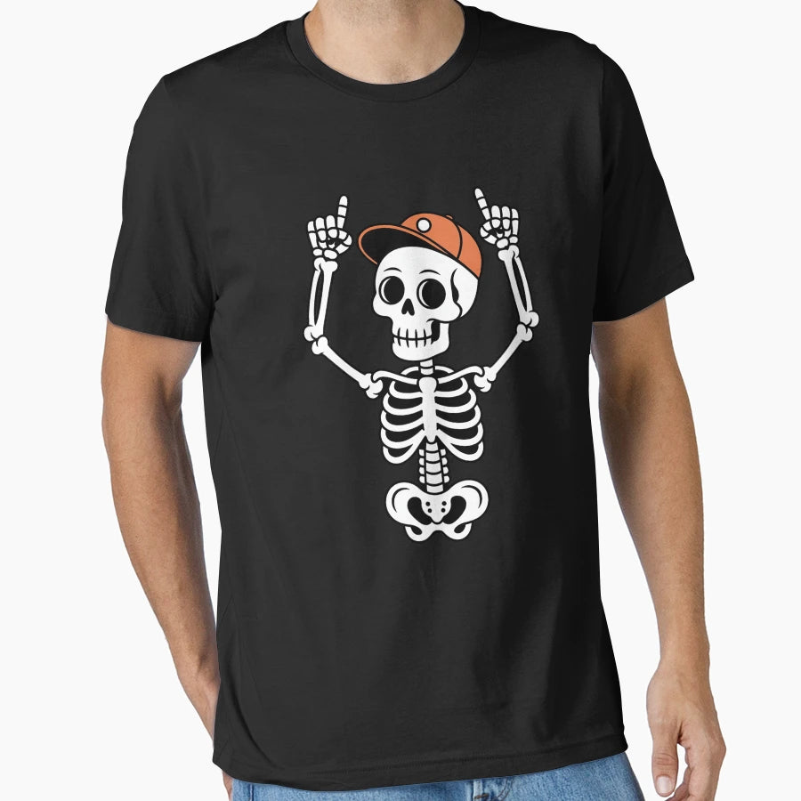 Rocker Skeleton Cap Skater Halloween T-Shirt - Graphic Print for Adults - T-Shirt, Sweatshirt, Hoodie