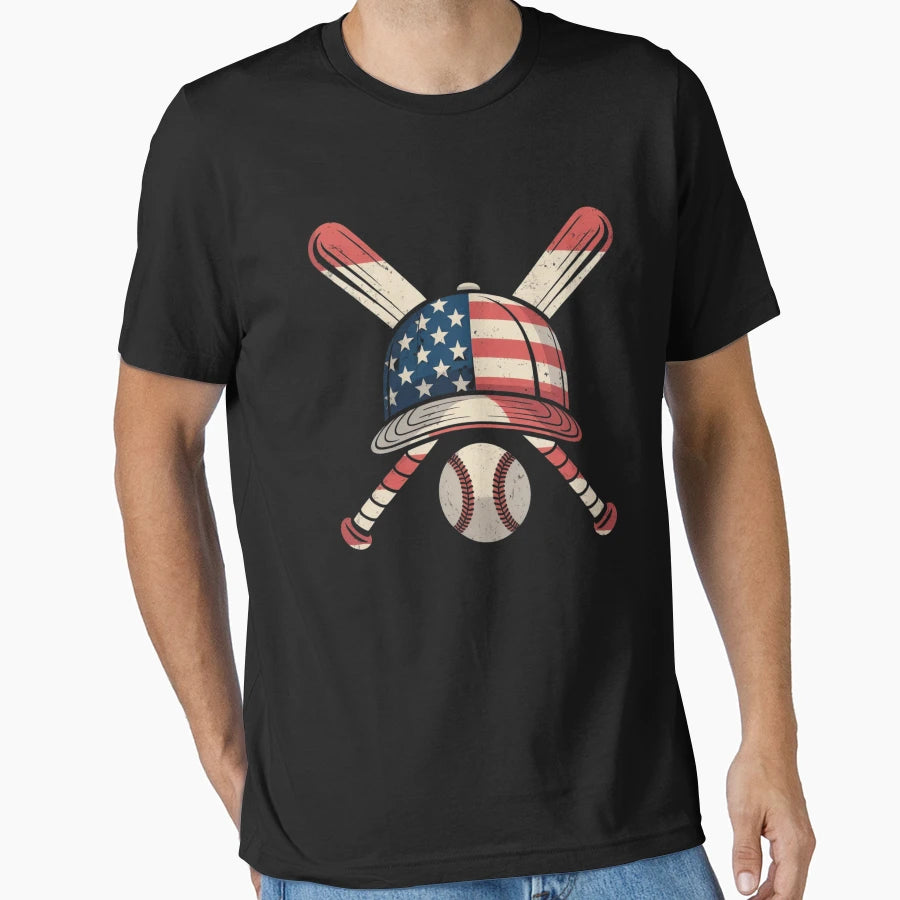 Baseball American Flag Lax Cap T-Shirt - Casual Everyday Wear for Adults - T-Shirt, Sweatshirt, Hoodie