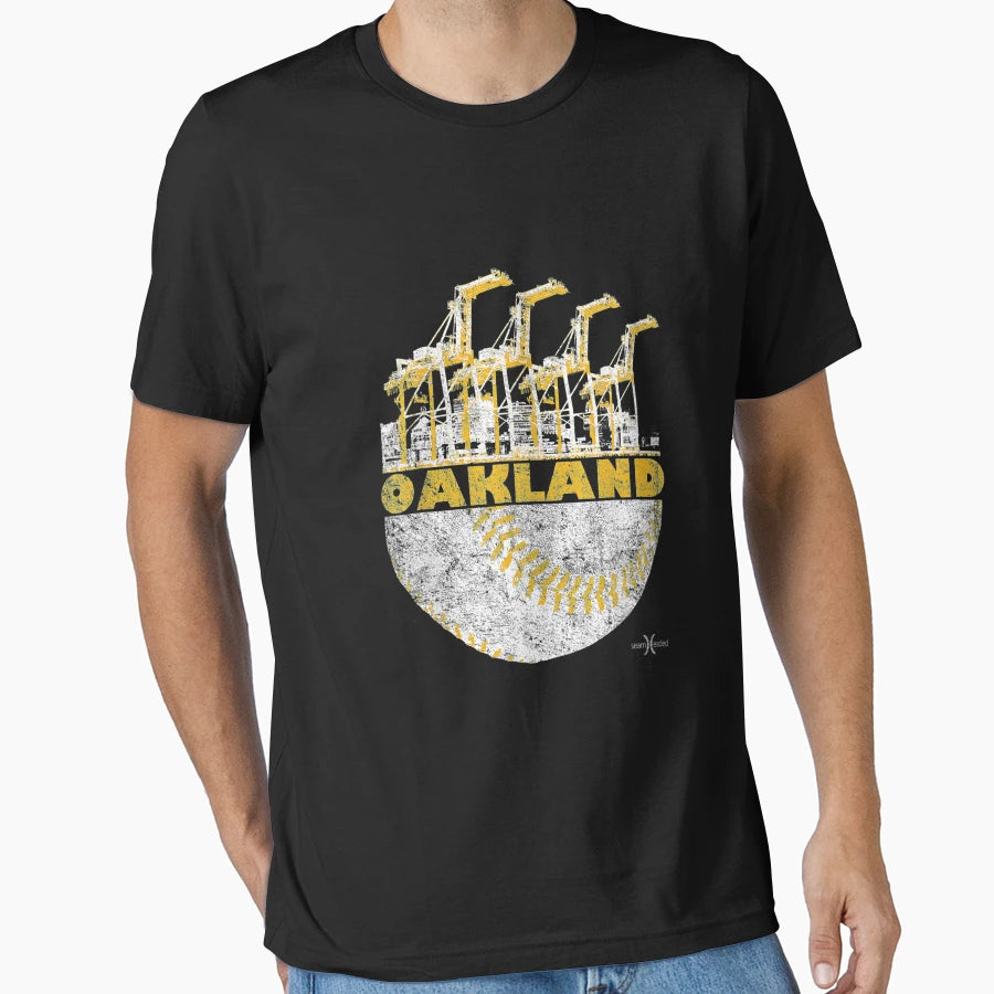 Oakland Baseball Port Crane Skyline T-Shirt - Aesthetic Graphic Men Women - T-Shirt, Sweatshirt, Hoodie