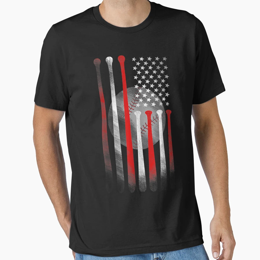 American Flag Baseball Flag T-Shirt - Aesthetic Graphic Men Women - T-Shirt, Sweatshirt, Hoodie