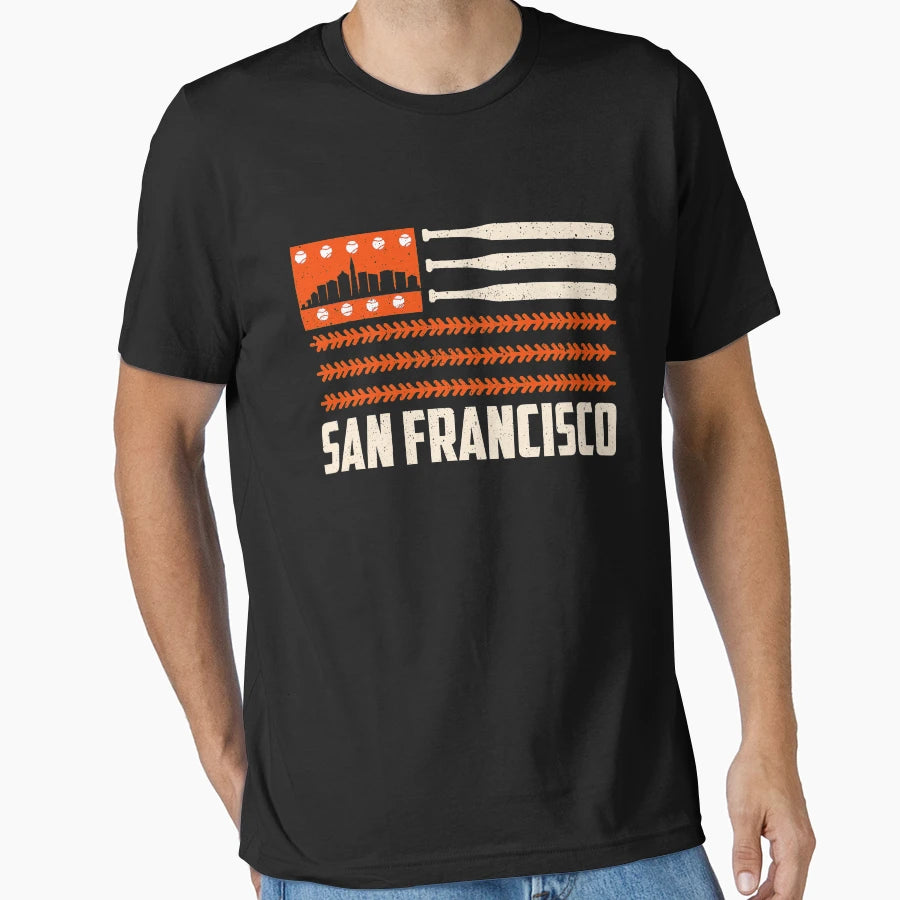 San Francisco Baseball Flag Patriotic T-Shirt - Minimalist Print Men Women - T-Shirt, Sweatshirt, Hoodie