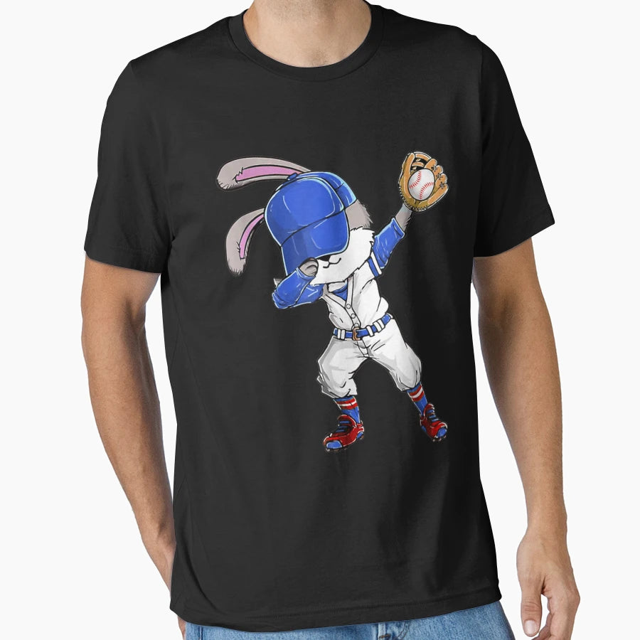 Dabbing Bunny Easter Day Baseball T-Shirt - Custom Art Print Unisex - T-Shirt, Sweatshirt, Hoodie