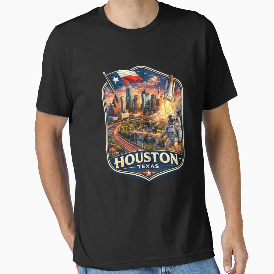 Houston Texas Skyline Nasa Space T-Shirt - Minimalist Print Men Women - T-Shirt, Sweatshirt, Hoodie