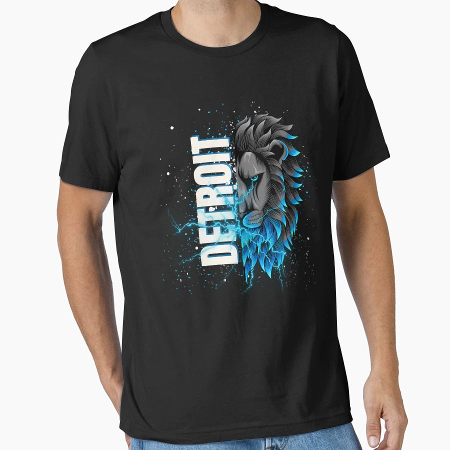 Detroit Lions Electric Blue Lion Power T-Shirt - Fun Novelty Design Unisex - T-Shirt, Sweatshirt, Hoodie