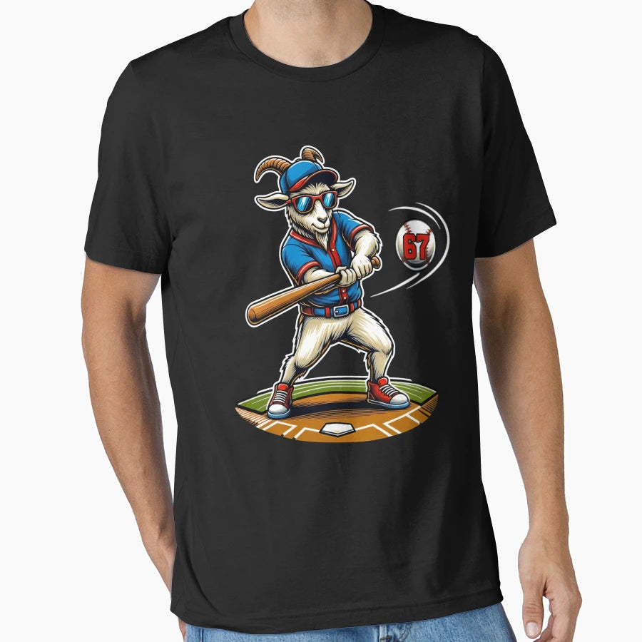 Baseball Goat Hitter 67 6 7 Cartoon T-Shirt - Streetwear Style for Adults - T-Shirt, Sweatshirt, Hoodie
