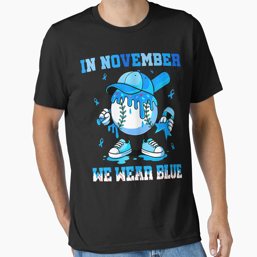 Bow Blue November Month Support T-Shirt - Novelty Apparel Men Women - T-Shirt, Sweatshirt, Hoodie