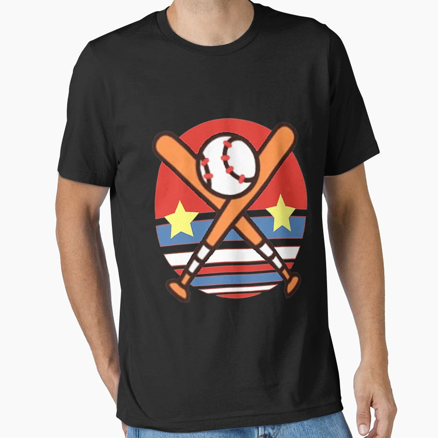 Crossed Bats And Baseball Double Stars T-Shirt - Streetwear Style Men Women - T-Shirt, Sweatshirt, Hoodie
