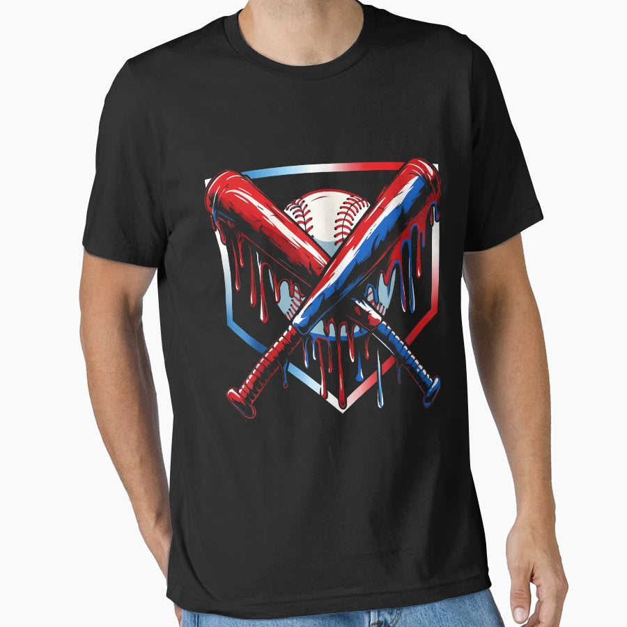 Baseball Ice Cream Drip 4Th July Red T-Shirt - Novelty Apparel for Adults - T-Shirt, Sweatshirt, Hoodie