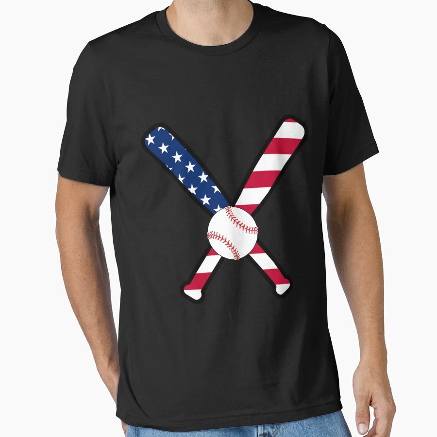 Baseball Bat And Ball American Flag T-Shirt - Minimalist Print Men Women - T-Shirt, Sweatshirt, Hoodie