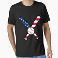 Baseball Bat And Ball American Flag T-Shirt - Minimalist Print Men Women - T-Shirt, Sweatshirt, Hoodie