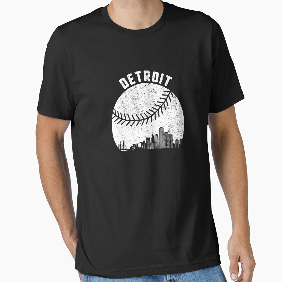 Detroit Skyline Baseball Fan T-Shirt - Aesthetic Graphic for Adults - T-Shirt, Sweatshirt, Hoodie