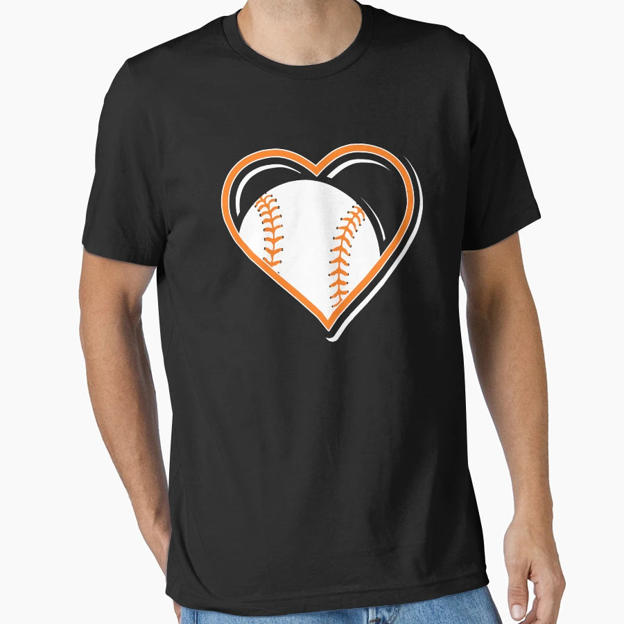 Orange Baseball Heart Baseball Heart T-Shirt - Fun Novelty Design Men Women - T-Shirt, Sweatshirt, Hoodie