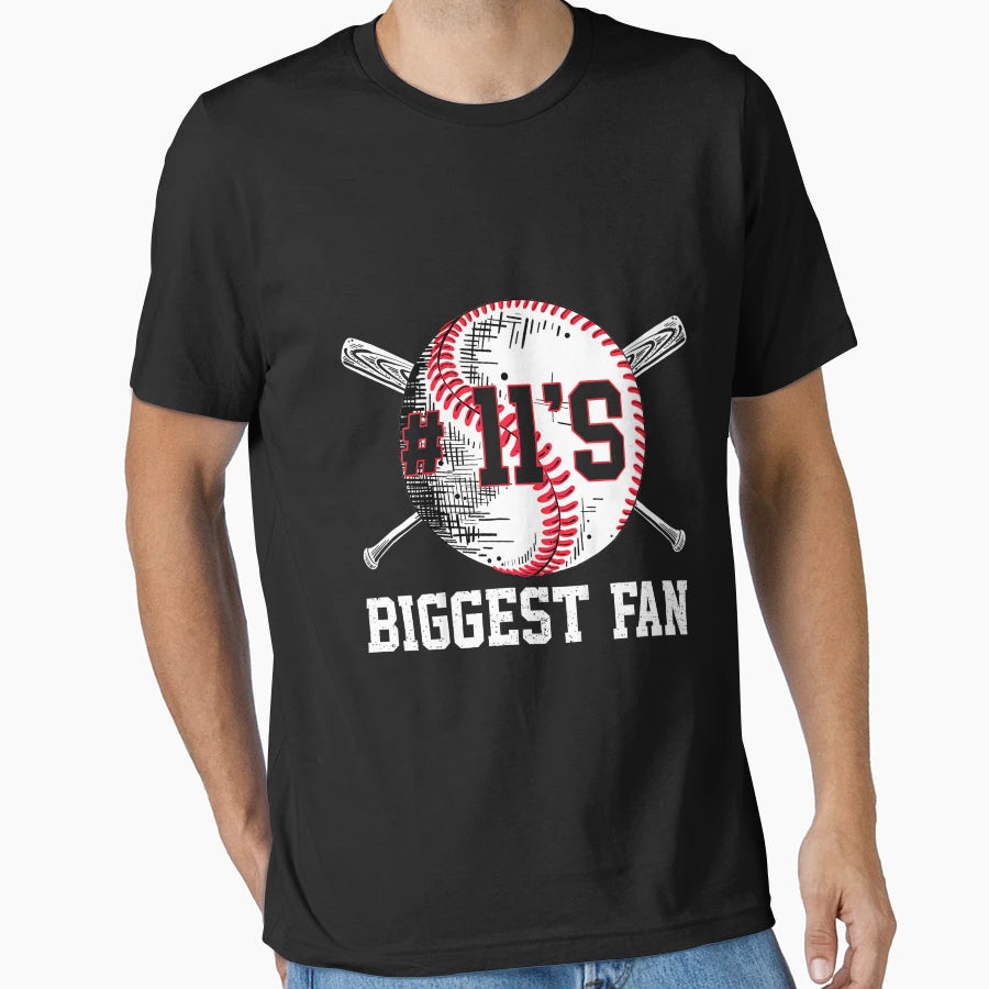 Number 11 Baseball Biggest Fan Mom T-Shirt - Minimalist Print Men Women - T-Shirt, Sweatshirt, Hoodie