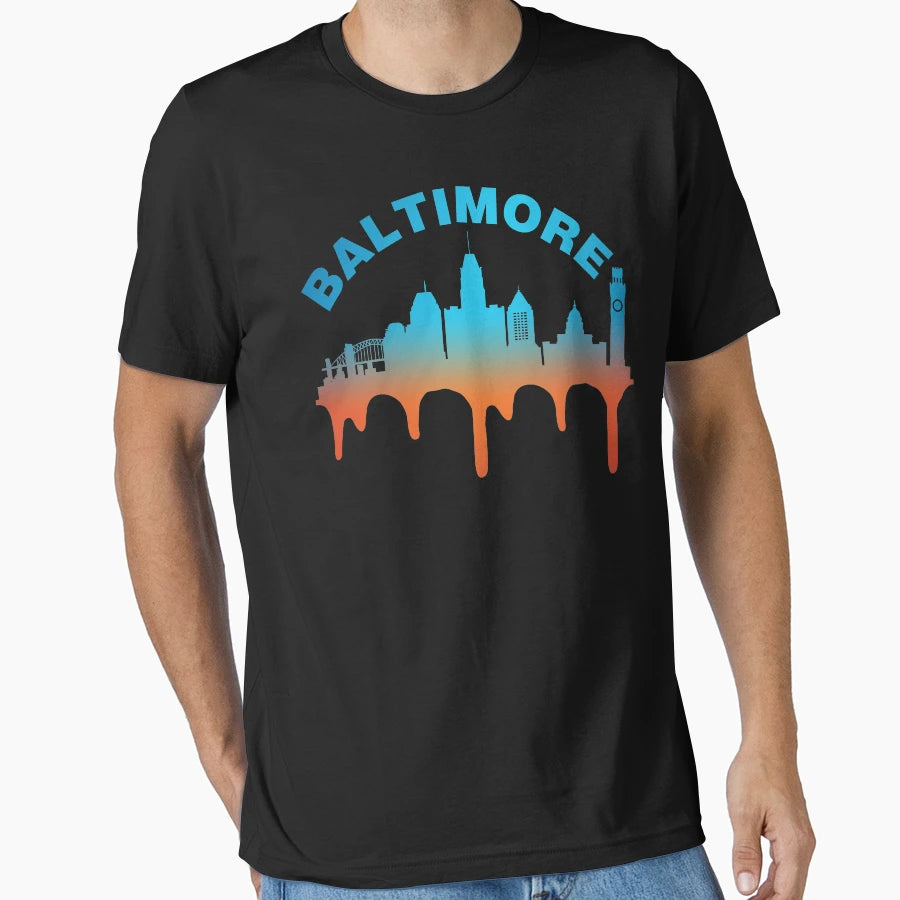 Baltimore City Skyline Landmark T-Shirt - Trendy Graphic for Adults - T-Shirt, Sweatshirt, Hoodie