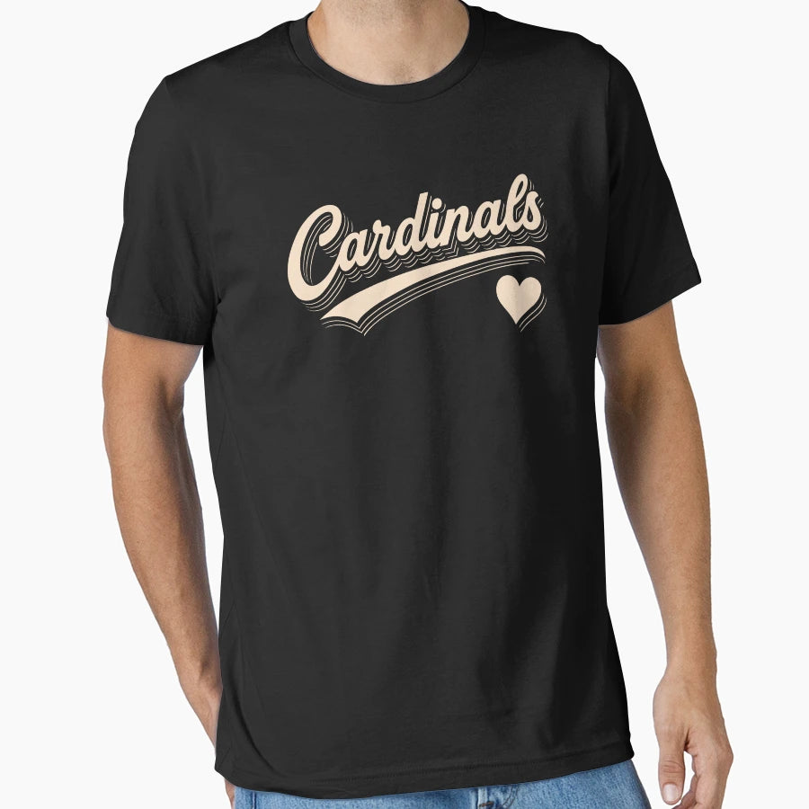 Cardinals Script Typography Heart Gifts T-Shirt - Minimalist Print Unisex - T-Shirt, Sweatshirt, Hoodie
