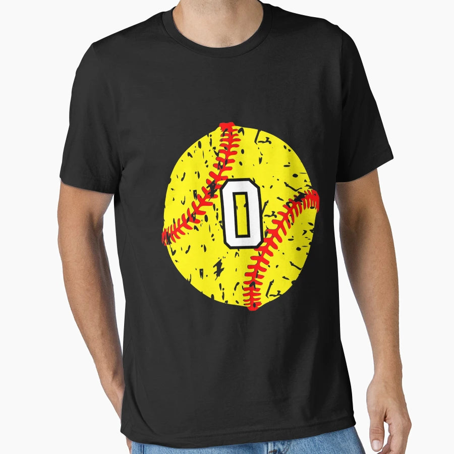 Softball Jersey Grunge Lucky Number 0 T-Shirt - Unique Graphic Unisex - T-Shirt, Sweatshirt, Hoodie