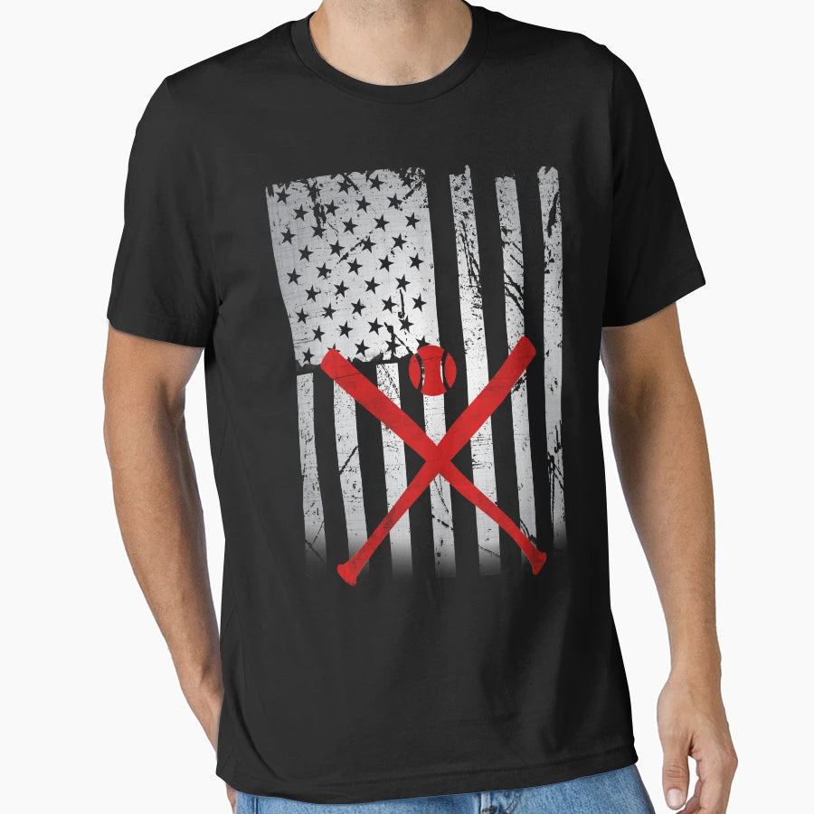 Baseball Usa American Flag T-Shirt - Aesthetic Graphic for Adults - T-Shirt, Sweatshirt, Hoodie