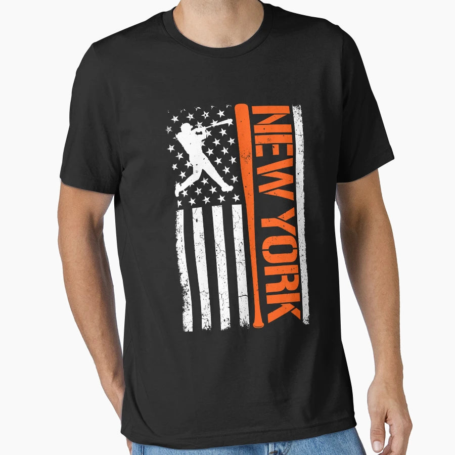 New York Baseball Lover Met Ny Us Flag T-Shirt - Trendy Graphic for Adults - T-Shirt, Sweatshirt, Hoodie