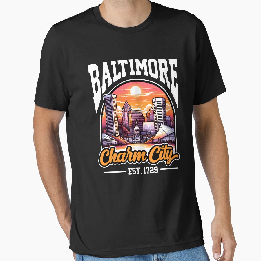 Baltimore Charm City Cityscape T-Shirt - Casual Everyday Wear Men Women - T-Shirt, Sweatshirt, Hoodie