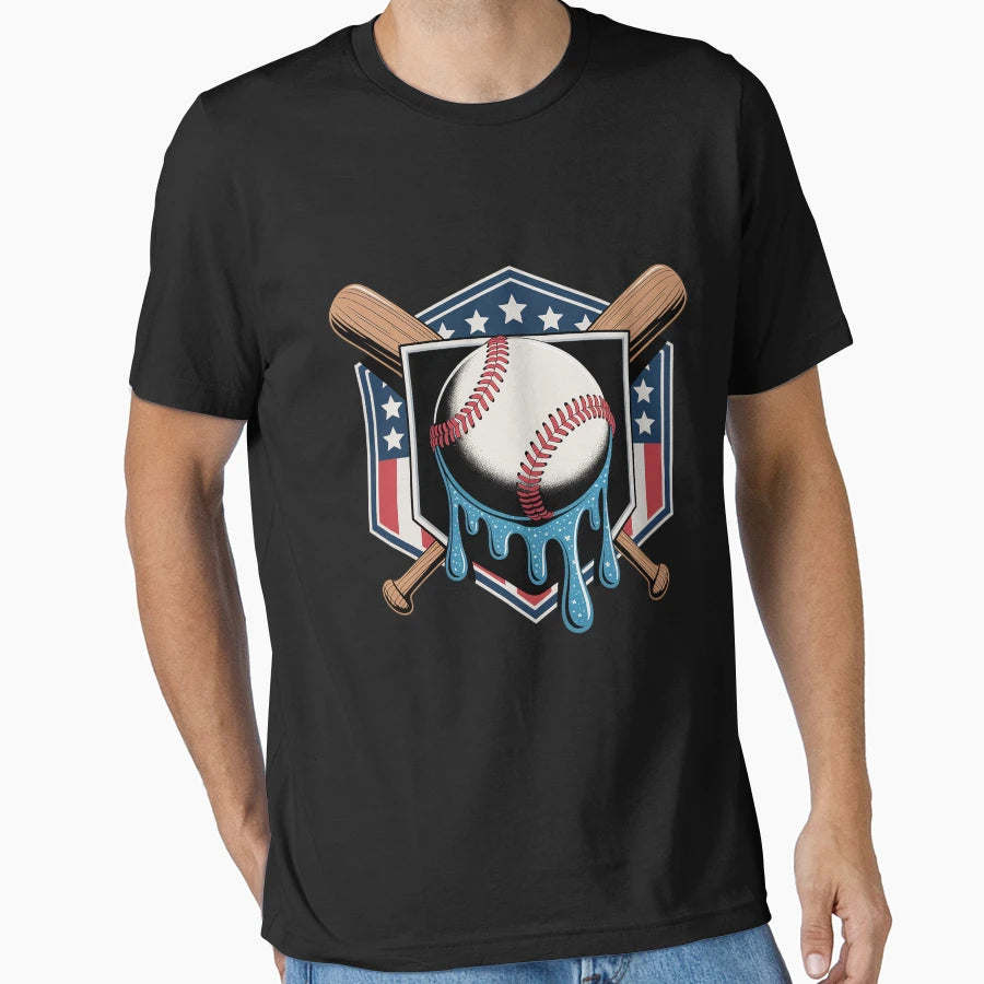 Baseball Drip Ice Cream 4Th July American T-Shirt - Unique Graphic Unisex - T-Shirt, Sweatshirt, Hoodie