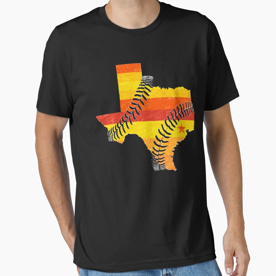 Houston Baseball Map Rainbow Orange T-Shirt - Aesthetic Graphic Unisex - T-Shirt, Sweatshirt, Hoodie